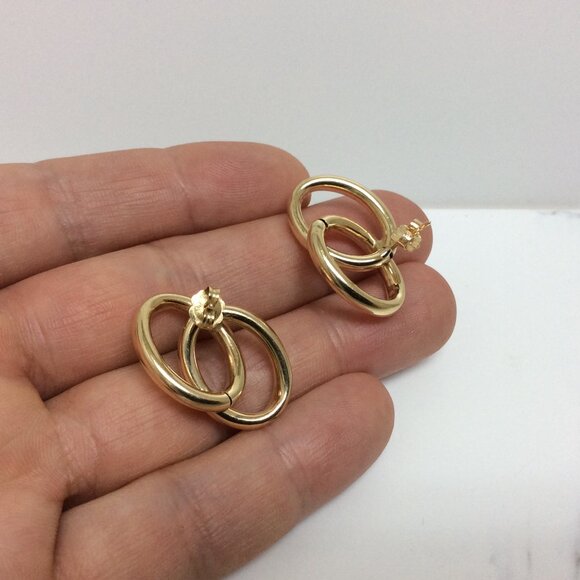 14k Yellow Real Gold Oval Double Hoop Hoops Polished Earring  5.00gr - Picture 5 of 7